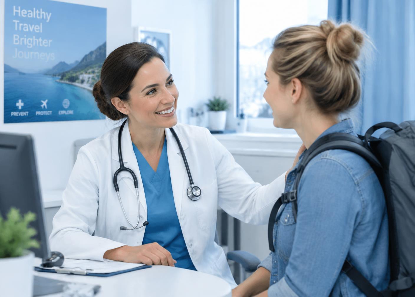 Doctor reassuring a traveler