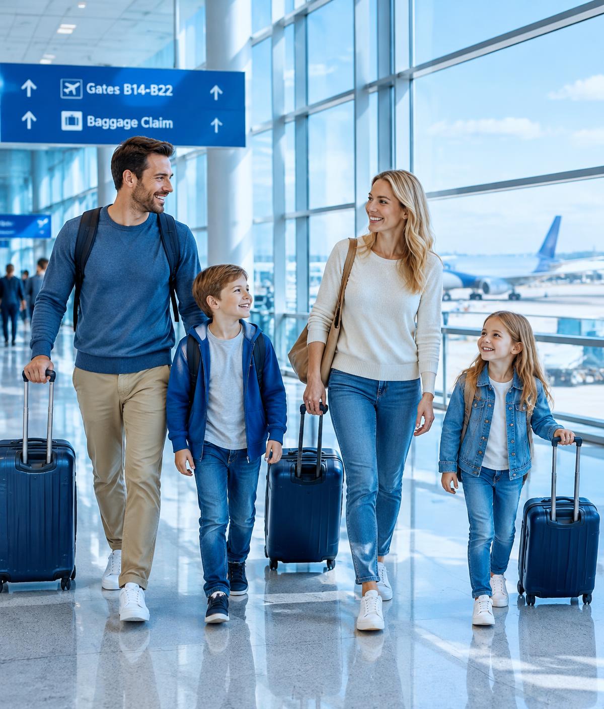 Family traveling through an airport